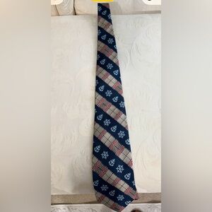Vintage Nautical Men’s Necktie Blue Anchor Ship Wheel Argyle Pattern